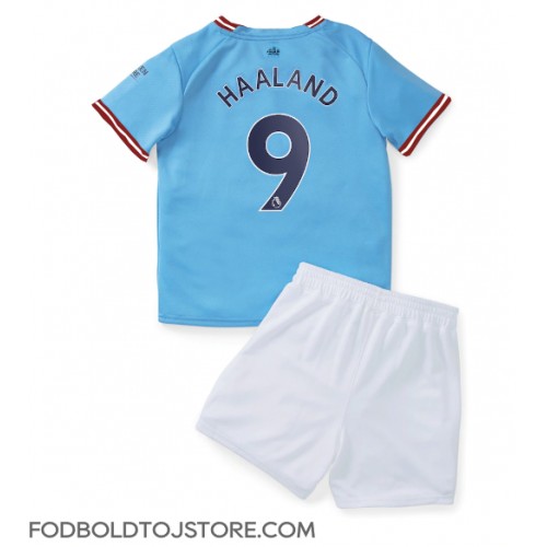 Manchester City Erling Haaland #9 Hjemmebanesæt Børn 2022-23 Kortærmet (+ Korte bukser)